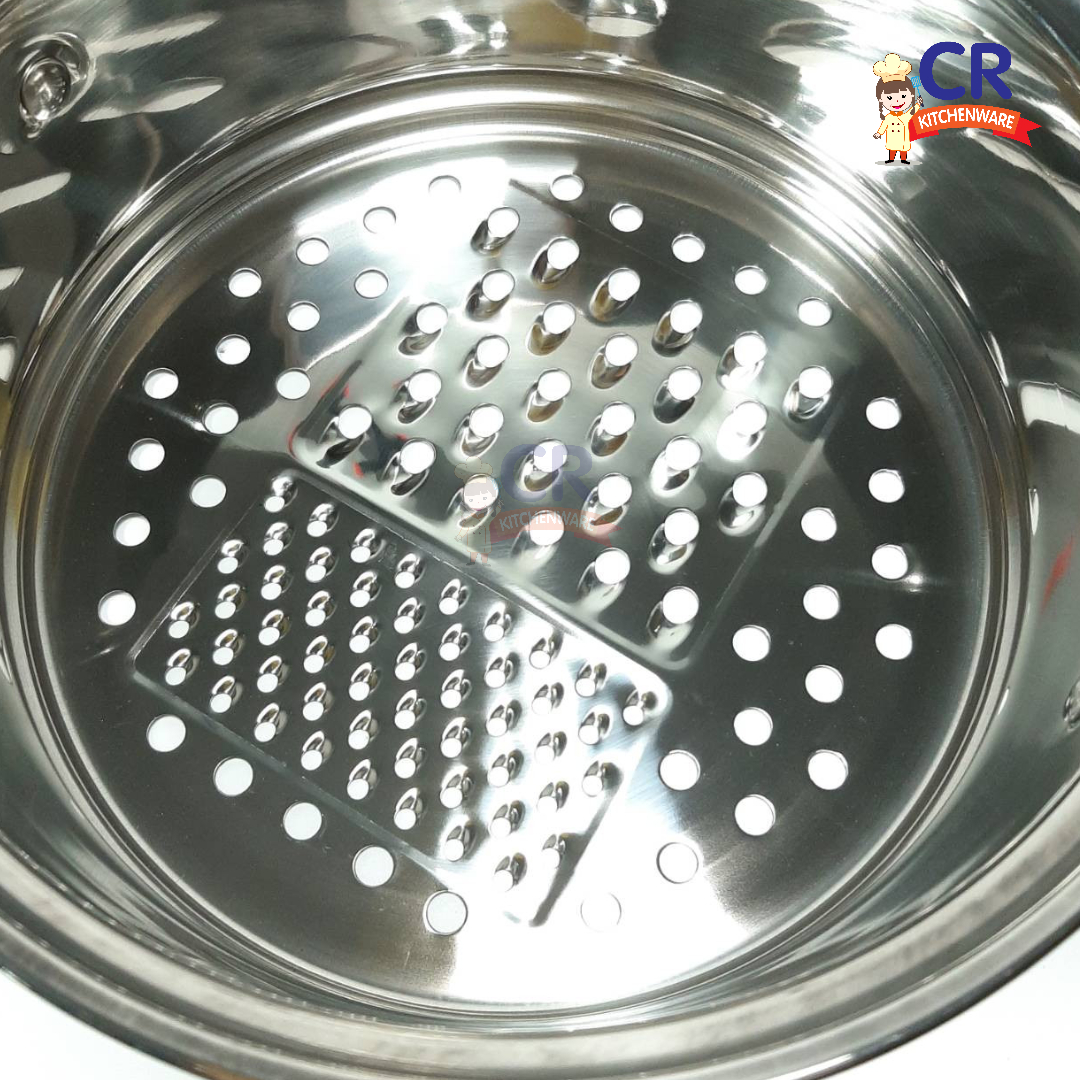 หม้อนึ่งสแตนเลส พร้อมที่สไลด์ผัก ขนาด 22 ซม. ฝาแก้ว