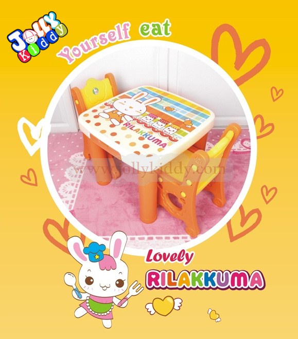 E10903 ชุดโต๊ะเรียนเขียนหนังสือสำหรับเด็กแบบน็อกดาวน์ ลายการ์ตูนแมวชมพู