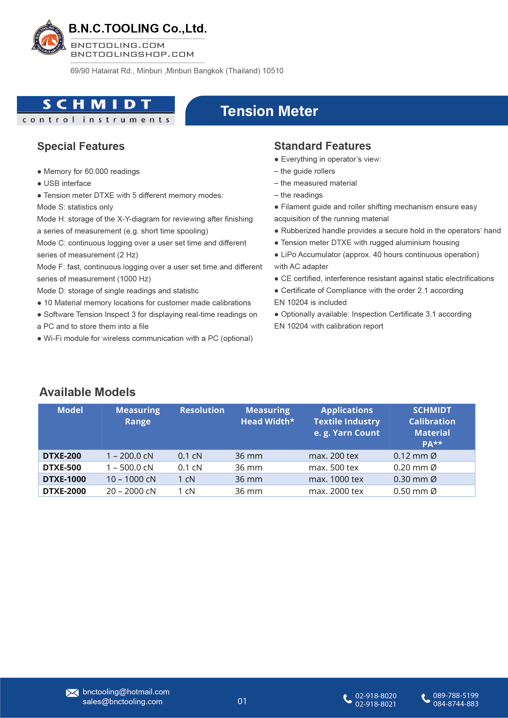 SCHMIDT,4 Tension ranges available from 1 - 200 cN up to 20 - 2000 cN,DTXE