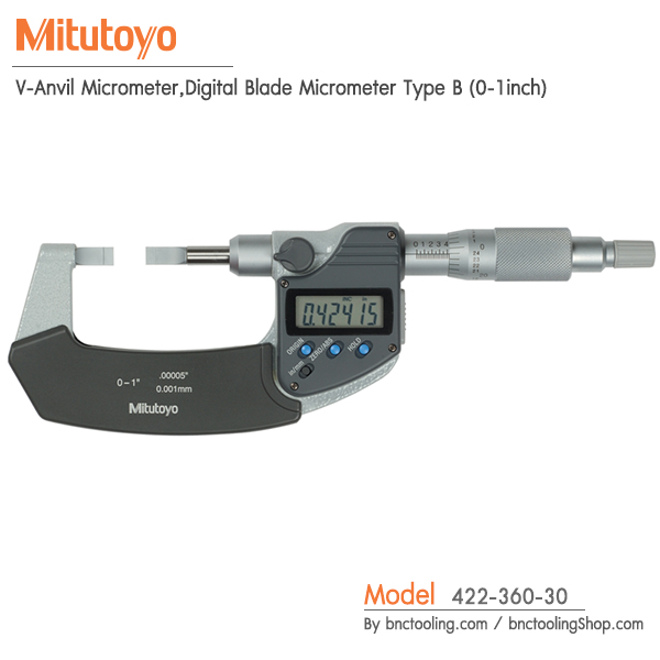Mitutoyo,V-Anvil Micrometer,Digital Blade Micrometer Type B (0-1inch),422-360-30