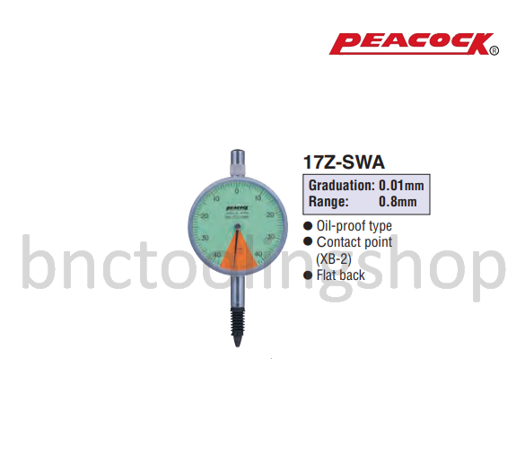 ไดอัลเกจ ขนาด 0.8มิล ความละเอียด 0.01มิล,One Revolution Dial Gauges Range 0.8mm Graduation 0.01mm,Peacock,17Z-SWA