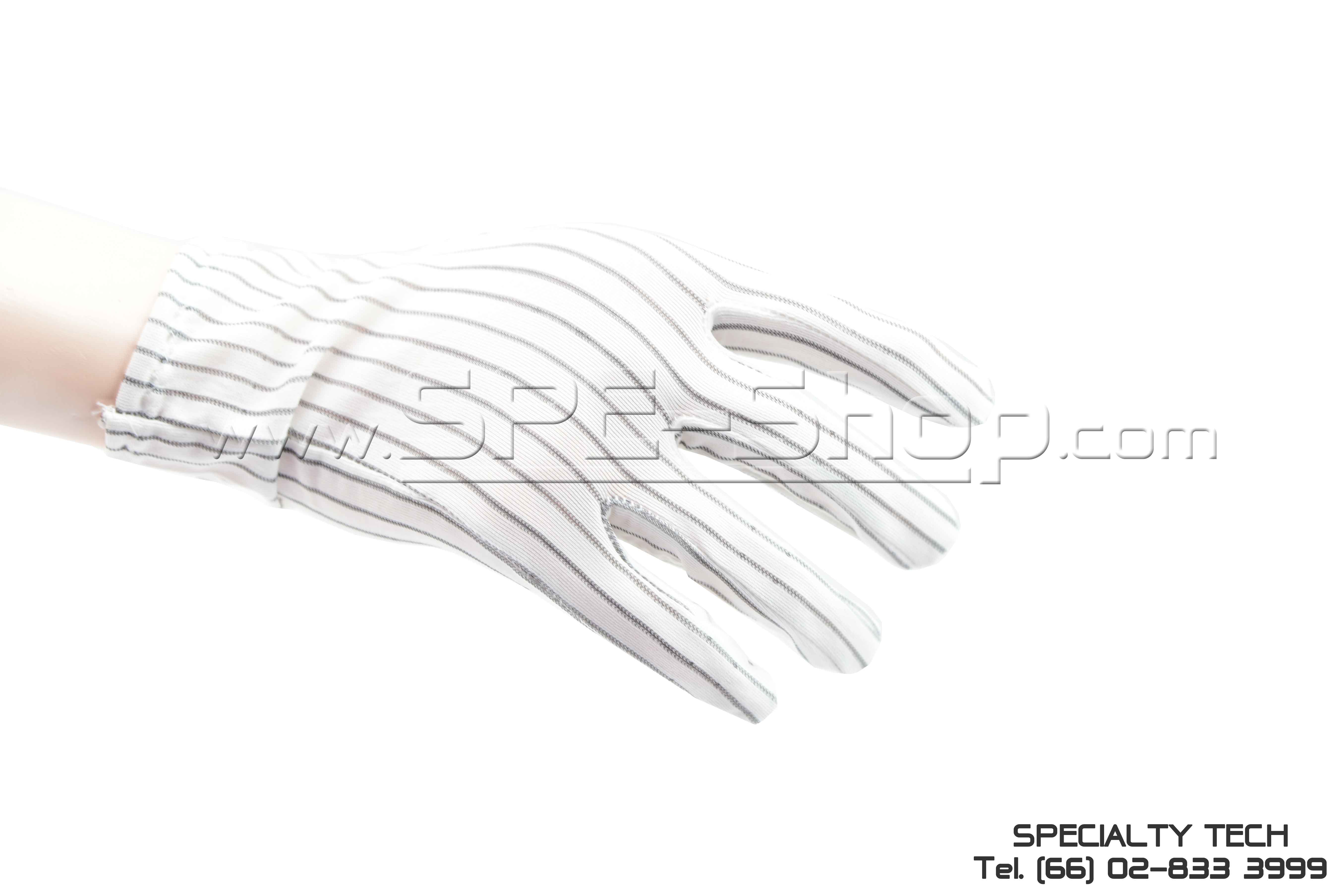 ถุงมือป้องกันไฟฟ้าสถิตเส้นสีอ่อน Glove Conductive 10MM (Stripe)