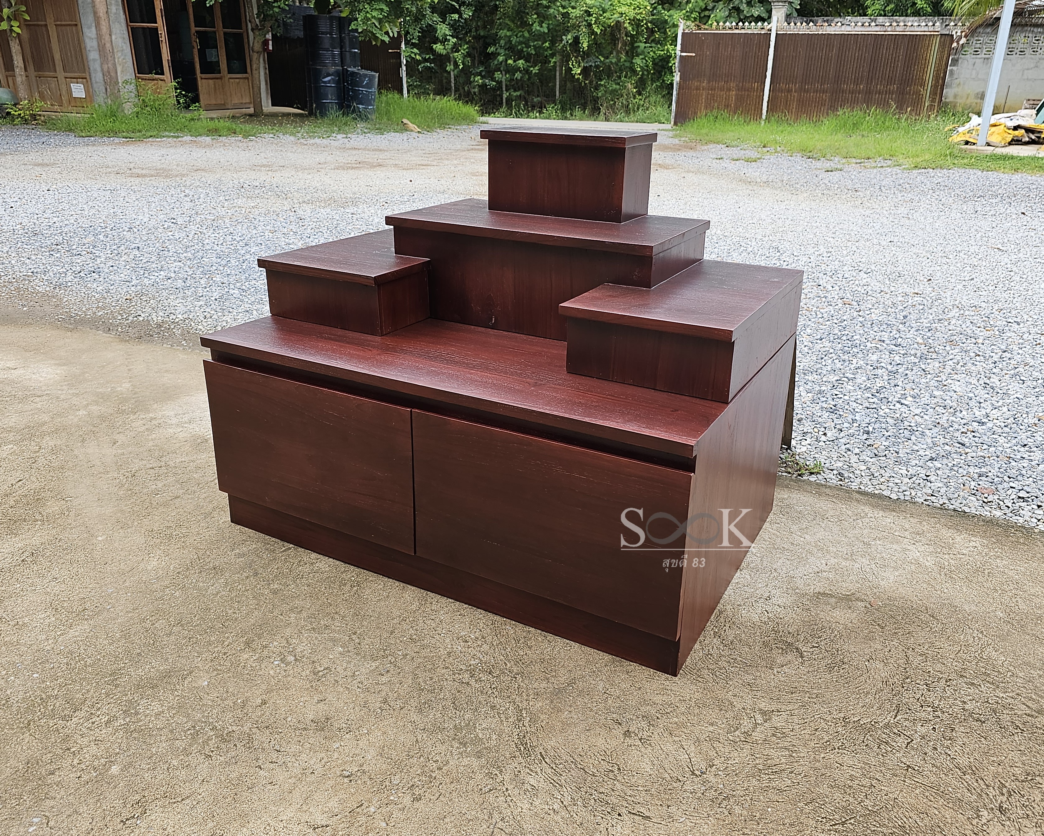 โต๊ะหมู่บูชาแบบตู้ลิ้นชัก (สีสัก)