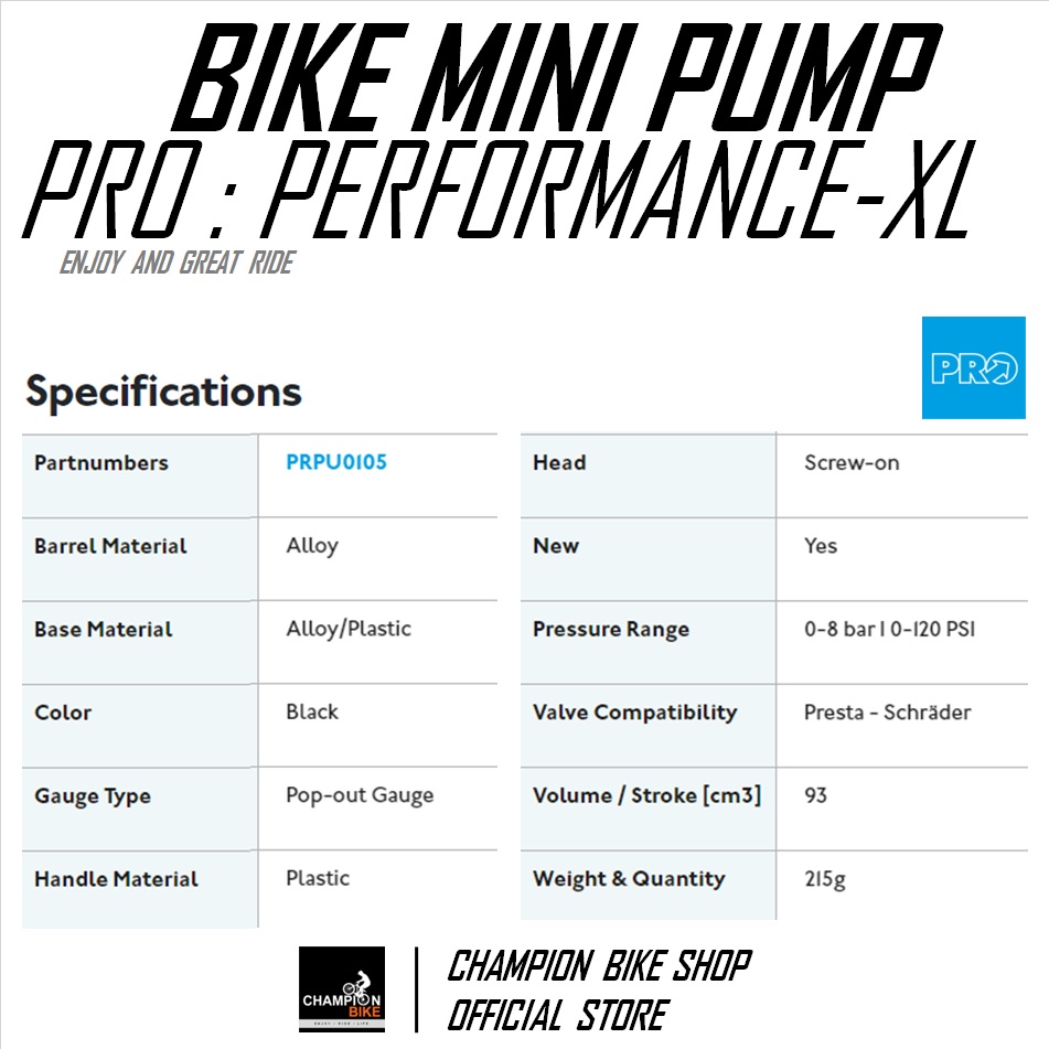 สูบลมจักรยานแบบยันพื้น มีเกจวัด PRO : PERFORMANCE-XL BIKE MINI PUMP W/GAUGE+FOOTPAD