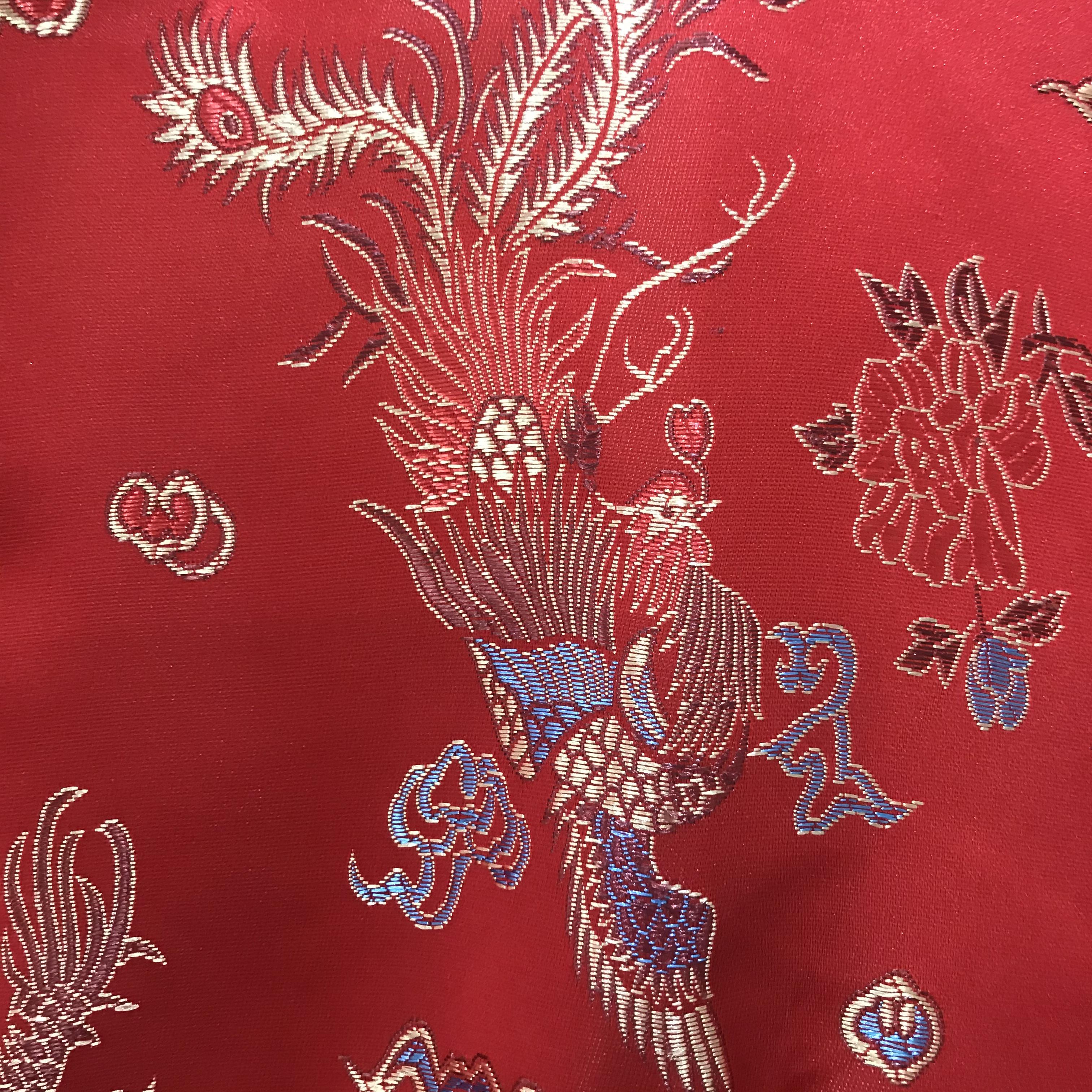 กี่เพ้ายาวสีแดง ทอลายมังกรและนกฟีนิกซ์ ส่งฟรี ems