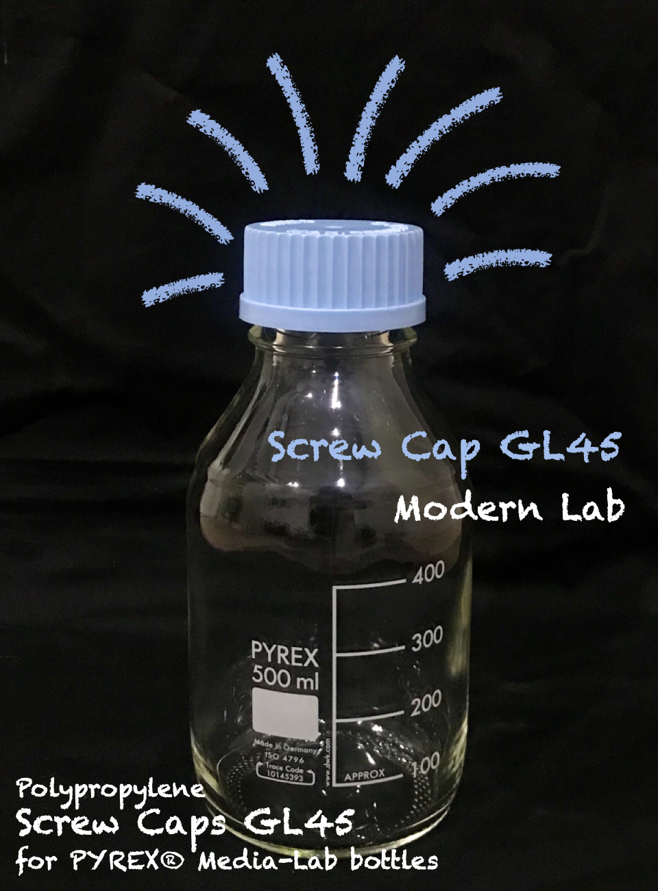 ฝาเกลียว ขวดมีเดีย GL45 สีฟ้าอ่อน / Screw caps for PYREX® Media-lab bottles GL45, Light Blue