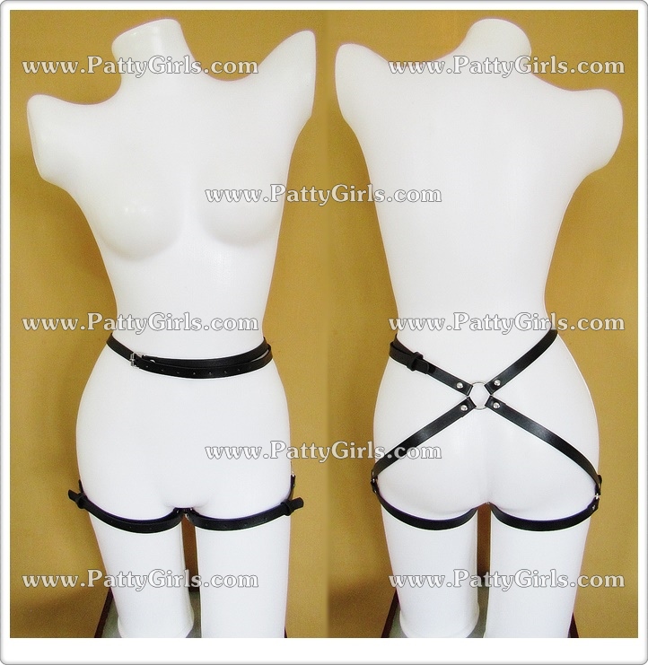 A057 สายหนังตกแต่งร่างกายท่อนล่างสไตล์SM เข็มขัดหนังรัดช่วงเอวกับช่วงต้นขา มาในแบบสายหนังหัวเข็มขัดแต่งห่วงโลหะตามรูปเลยค่ะ