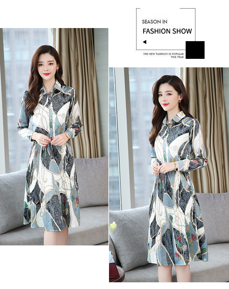 ชุดเดรสสีเทา พิมพ์ลายกราฟฟิก แขนยาว ส่งฟรี ems