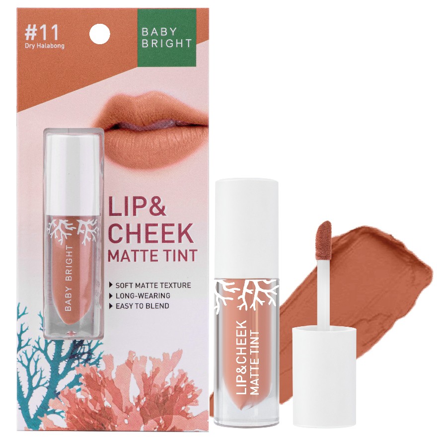 BABY BRIGHT LIP & CHEEK MATTE TINT 2.4G #11 Dry Halabong ลิปเบบี้ไบร์ท ลิปทิ้น ทิ้นท์ เนื้อแมท ใช้ได้ทั้งปากและแก้ม 2.4 กรัม สี 11 ดรายฮาลาบอง