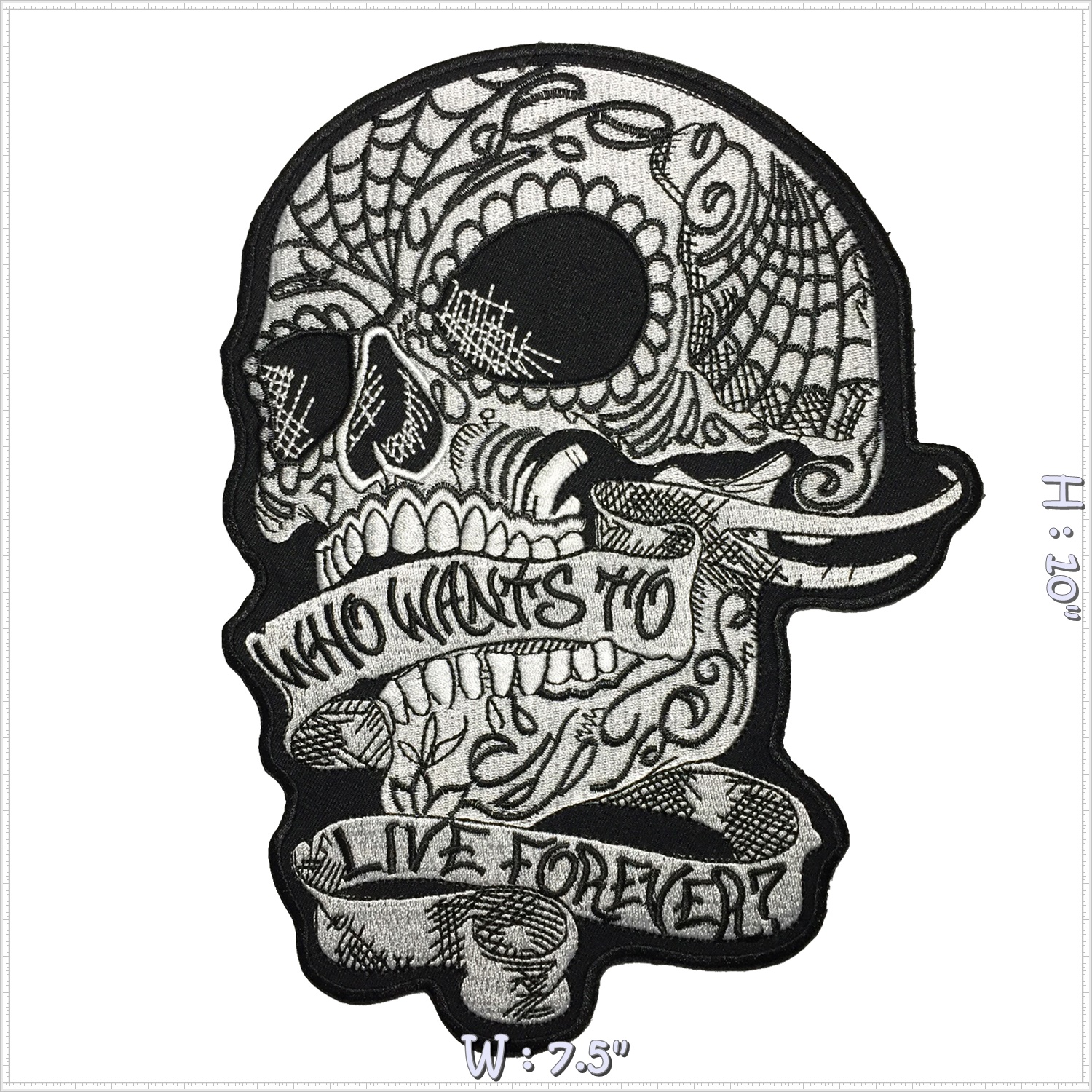 กะโหลก Day of the Dead ไบค์เกอร์ มอเตอร์ไซค์ ตัวรีดติดเสื้อ อาร์มรีด อาร์มปัก ตกแต่งเสื้อผ้า หมวก กระเป๋า แจ๊คเก็ตยีนส์ Embroidered Iron on Patch ไซส์ใหญ่