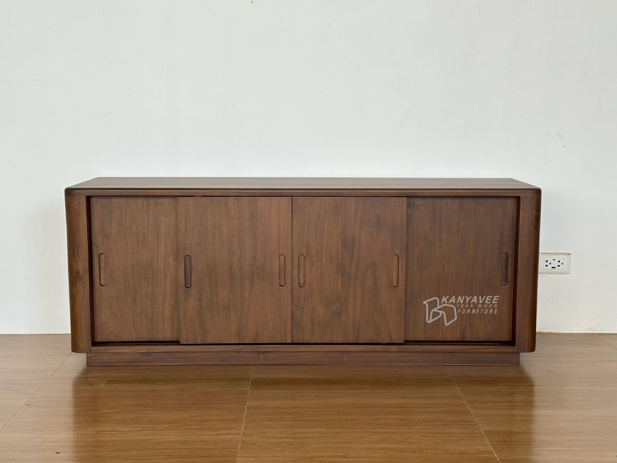 ตู้ทีวีมินิมอลไม้สัก สีวอลนัทอ่อน