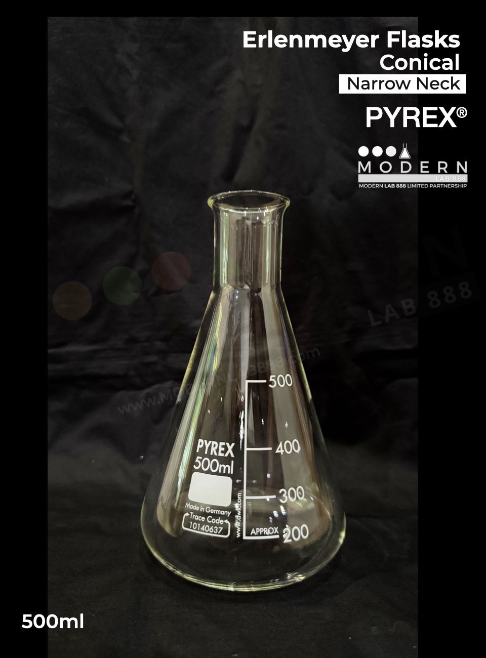 ขวดรูปชมพู่ / Erlenmeyer Flasks, Conical, Narrow Neck, PYREX
