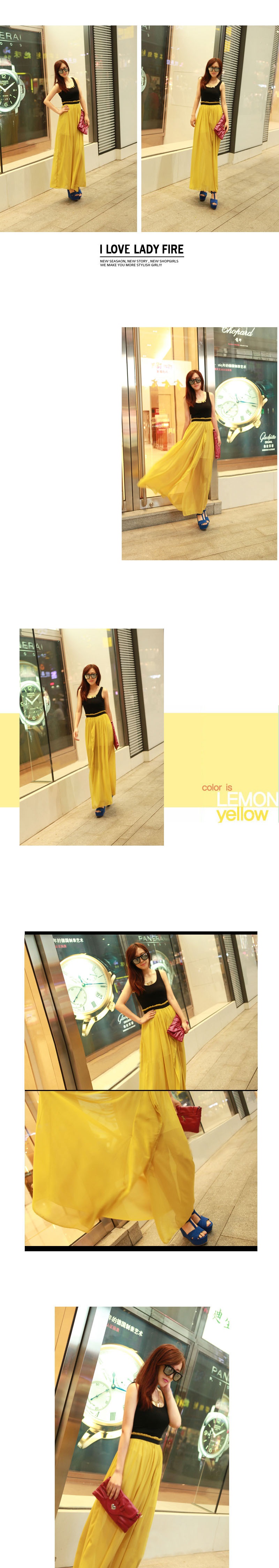 แม็กซี่เดรสเสื้อสีดำแขนกุด กระโปรงสีเหลือง ส่งฟรี ems