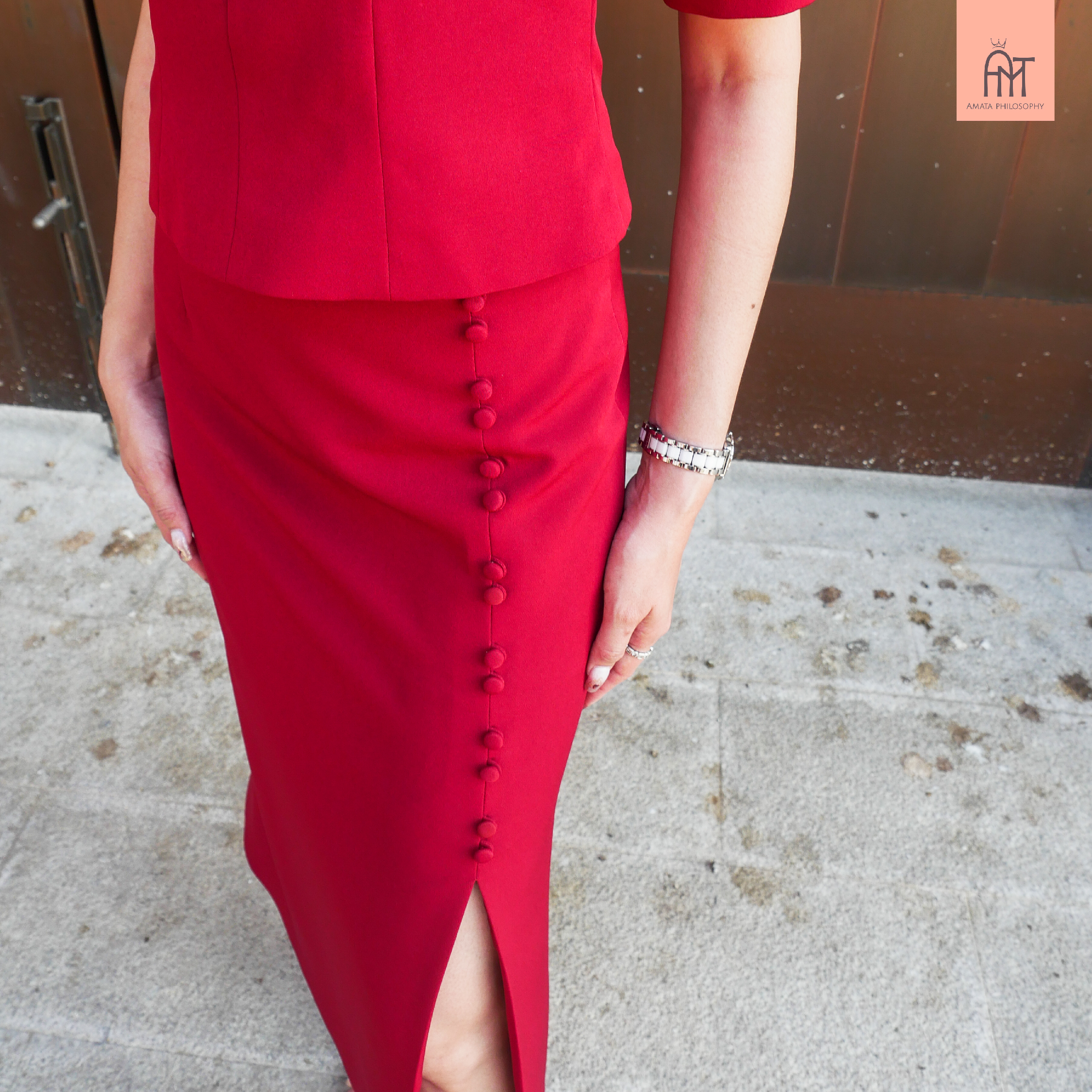 AMATA กระโปรง MELBOURNE สีชมพู แดง