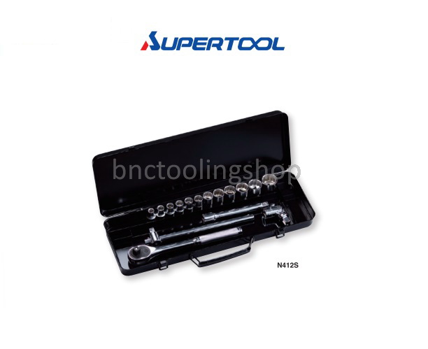 ประแจบ๊อกชุด รู1/2"(12.7mm),Socket Wrench Set Square Drive 1/2"(12.7mm)16Q'ty,Supertool,N412S