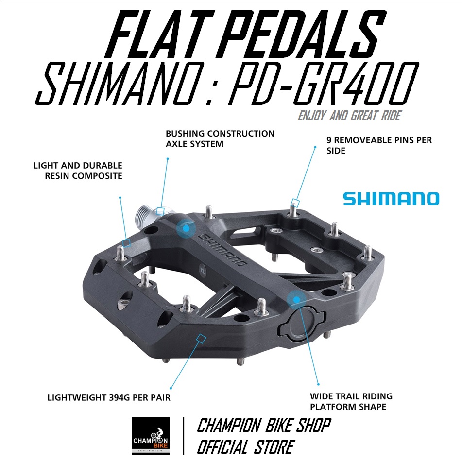 บันไดเสือภูเขา บันไดทัวร์ริ่ง บันไดซิตี้ไบค์ SHIMANO : PD-GR400 AM TL MTB FLAT PEDALS สีดำ