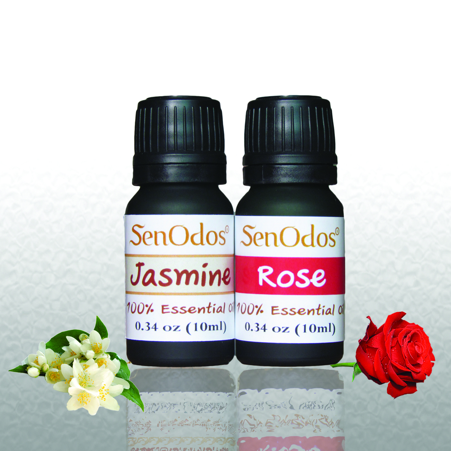 SenOdos น้ำมันหอมระเหย น้ำมันหอมอโรม่า กลิ่นหอมดอกไม้โรแมนติค (Romantic Floral Set) - Essential Oil 10ml x 2กลิ่น(กุหลาบ,มะลิ)