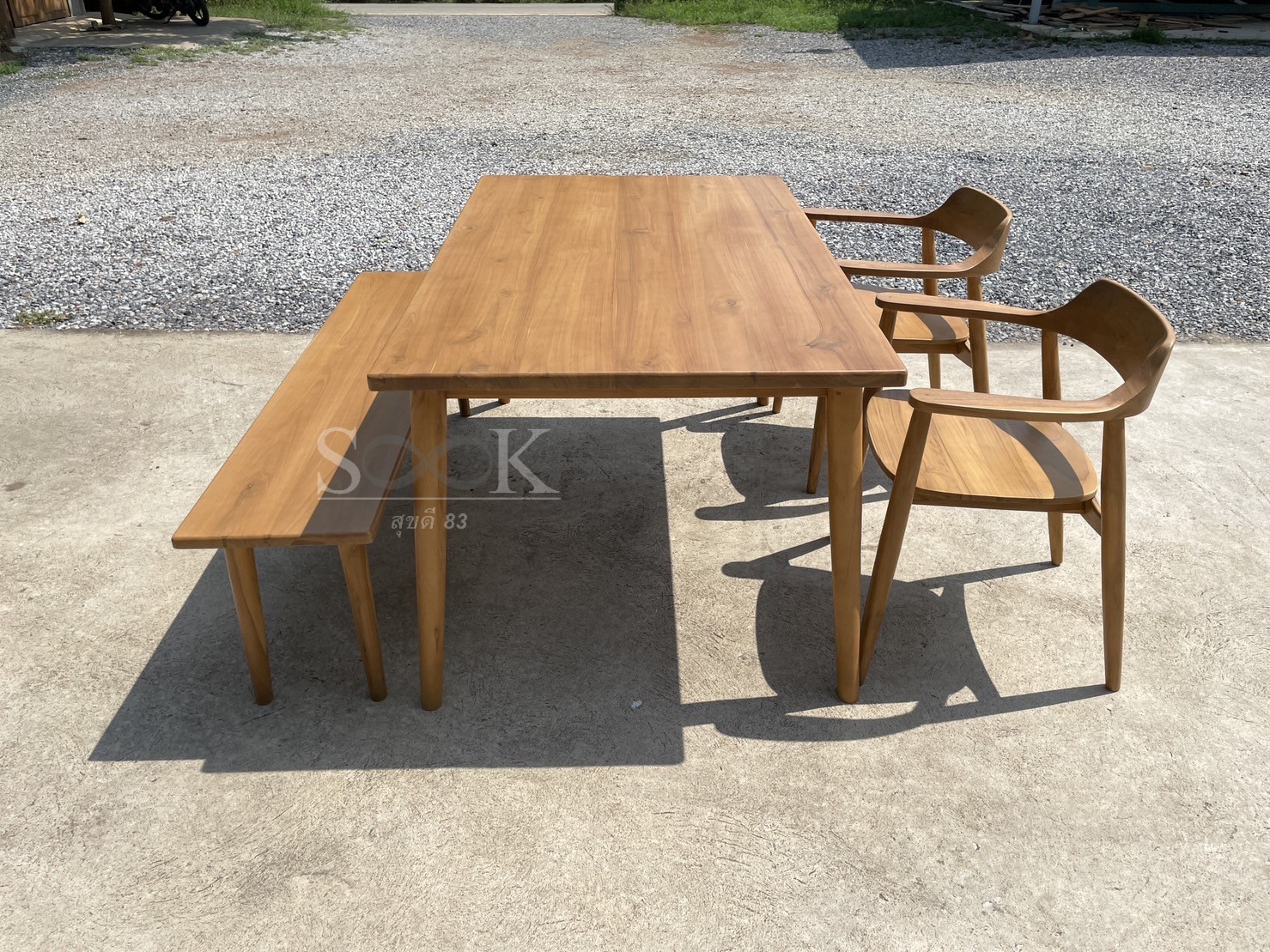 ชุดโต๊ะกินข้าวขาเฉียงมินิมอล 1.50 ม.(สีสัก)