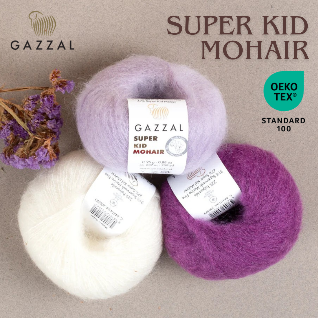 Gazzal Super Kid Mohair ไหมพรม นุ่ม ไม่ระคายผิว ขนาด 25g
