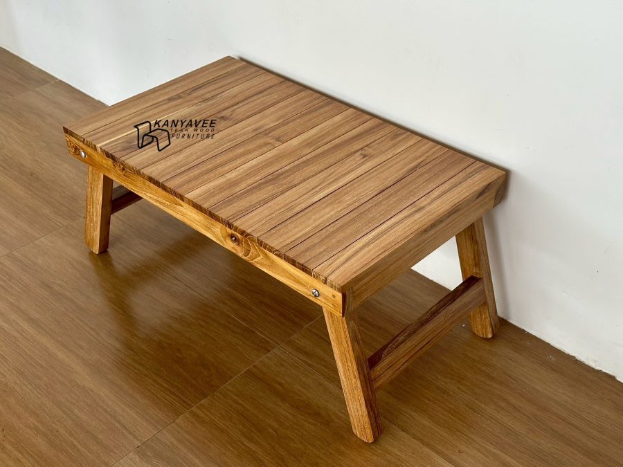 โต๊ะพับญี่ปุ่นไม้สักมินิมอล สีเสี้ยนขาว