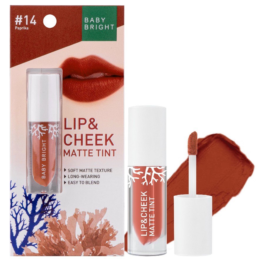BABY BRIGHT LIP & CHEEK MATTE TINT 2.4G #14 Paprika ลิปเบบี้ไบร์ท ลิปทิ้น ทิ้นท์ เนื้อแมท ใช้ได้ทั้งปากและแก้ม 2.4 กรัม สี 14 ปาปริก้า