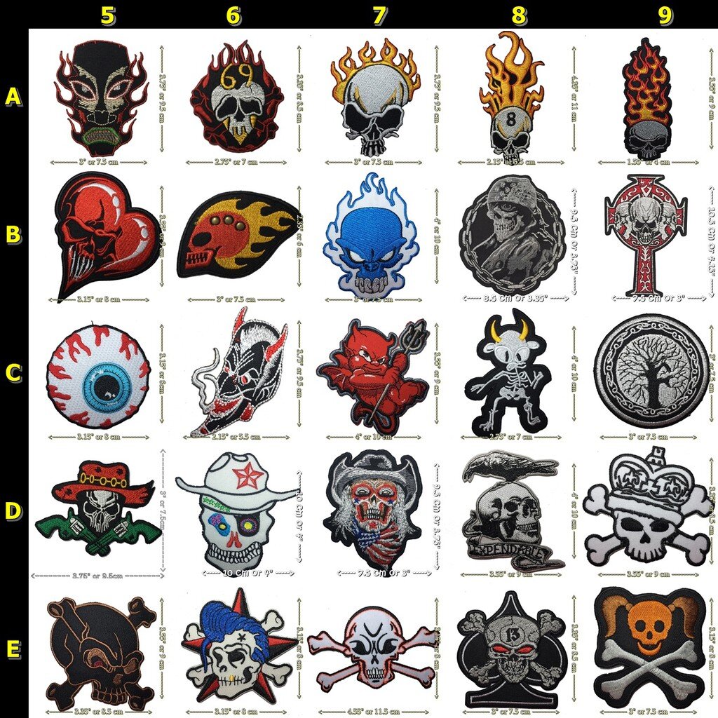 ตัวรีดติดเสื้อ กะโหลก ซาตาน สายดาร์ค อาร์มปัก Patch (บอกลายที่ต้องการทางแชท)