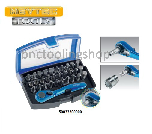 ดอกไขควงพร้อมข้อต่อเป็นชุดขนาด 1/4" (6.35mm),Bit-box-set 1/4" 31 pcs With Ratchet,HEYTEC,50833300000