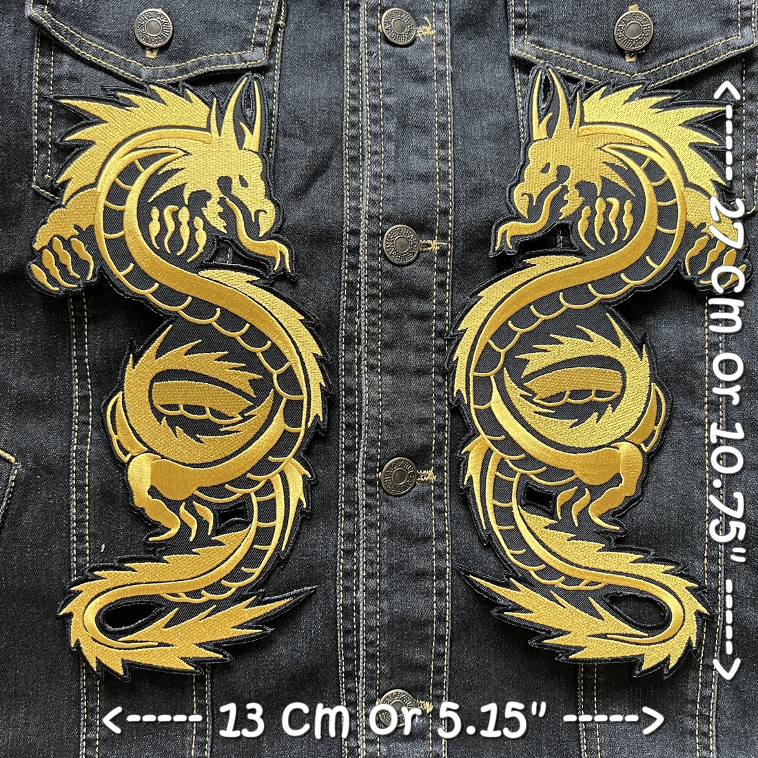เซท2ชิ้น มังกร ซ้าย ขวา ตัวรีดติดเสื้อ อาร์มรีด อาร์มปัก ตกแต่งเสื้อผ้า หมวก กระเป๋า แจ๊คเก็ตยีนส์ Embroidered Iron on Patch ขนาดใหญ่