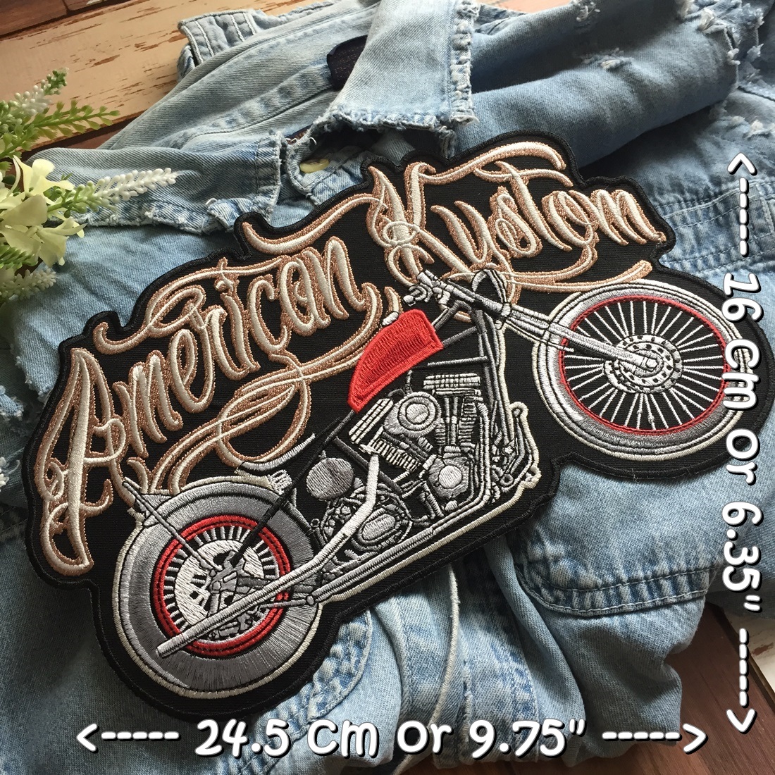 American Kustom Motorcycle ไบค์เกอร์ ตัวรีดติดเสื้อ อาร์มรีด อาร์มปัก ตกแต่งเสื้อผ้า หมวก กระเป๋า แจ๊คเก็ตยีนส์ Embroidered Iron on Patch ไซส์ใหญ่