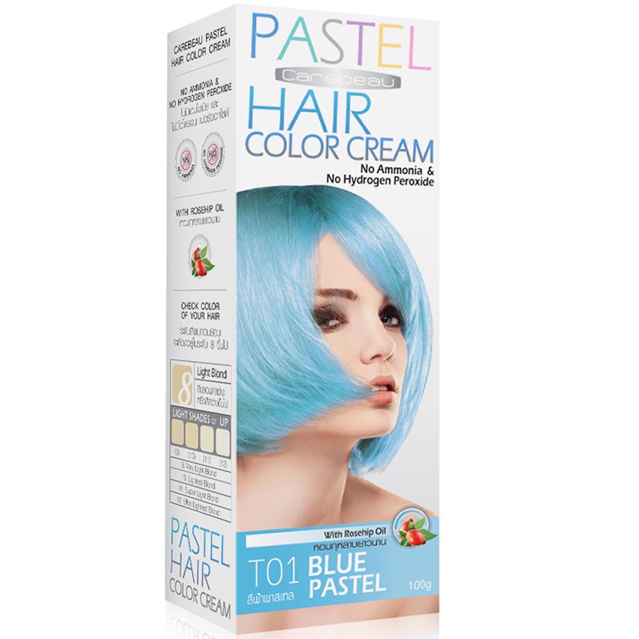CAREBEAU PASTEL HAIR COLOR CREAM #T01 Blue Pastel 100 G. ครีมเปลี่ยนสีผมแคร์บิว พาสเทล 100 g. ไม่มีแอมโมเนีย และ ไฮโดรเจน เปอร์ออกไซด์ T01-สีฟ้าพาสเทล