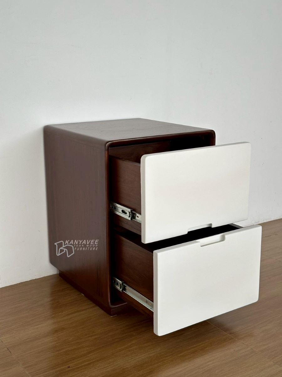 ตู้ข้างเตียงไม้สักสีวอลนัททูโทน