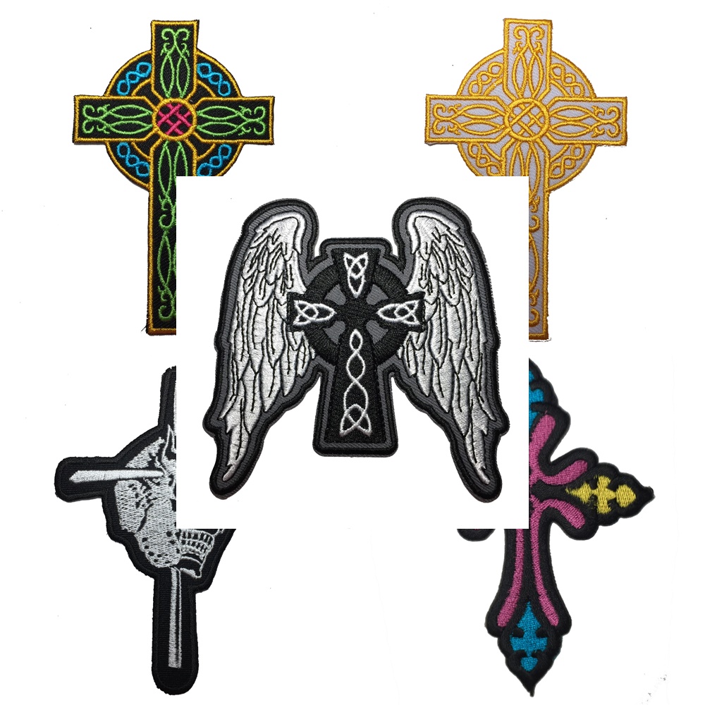 กางเขน Gothic ตัวรีดติดเสื้อ อาร์มรีด อาร์มปัก ตกแต่งเสื้อผ้า หมวก กระเป๋า แจ๊คเก็ตยีนส์ Dark Embroidered Iron on Patch