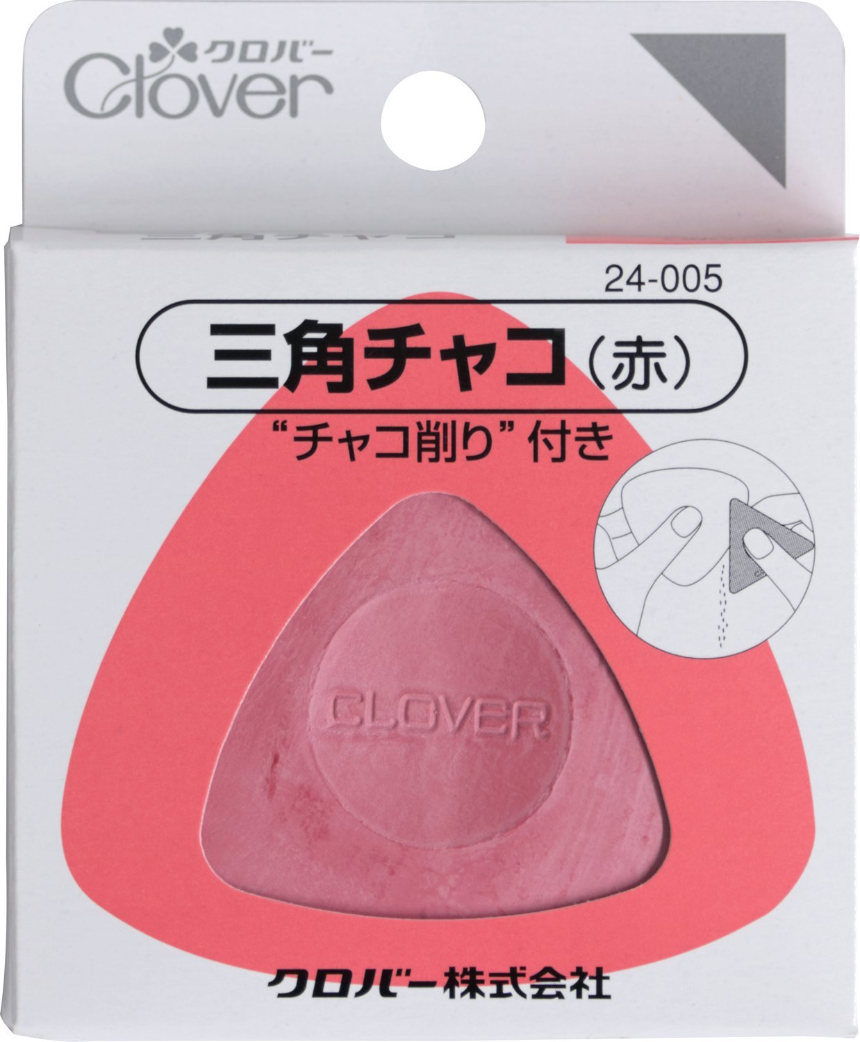 Clover 24-005 ชอลค์สามเหลี่ยมสีแดง ชอลค์ 3เหลี่ยมพร้อมเหล็กจับชอลค์ เหล็กลับคมชอล์ค และลับคม สีแดง