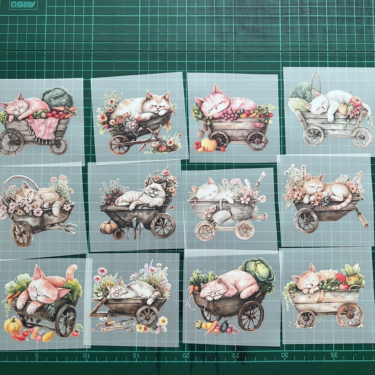 ตัวรีดติดเสื้อ แมว รถเข็น น่ารัก ฟิลม์รีดร้อน พิมพ์ลาย สติกเกอร์รีดติดเสื้อ สกรีนลาย ฟิลม์ DFT DTF