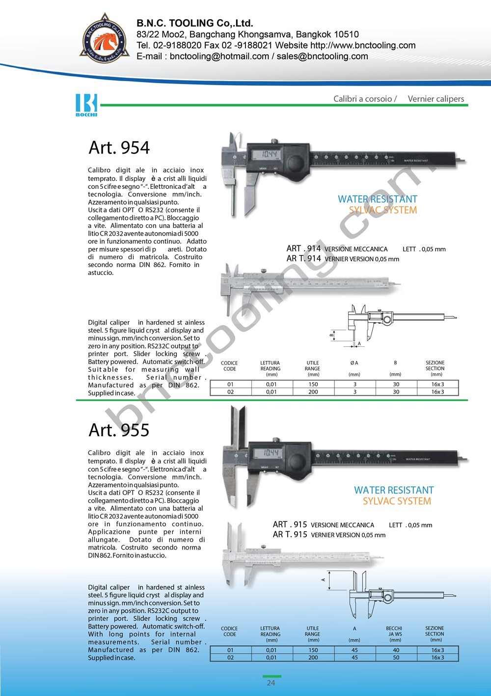 BOCCHI,Digital caliper for internal measurements with long points,Art-955