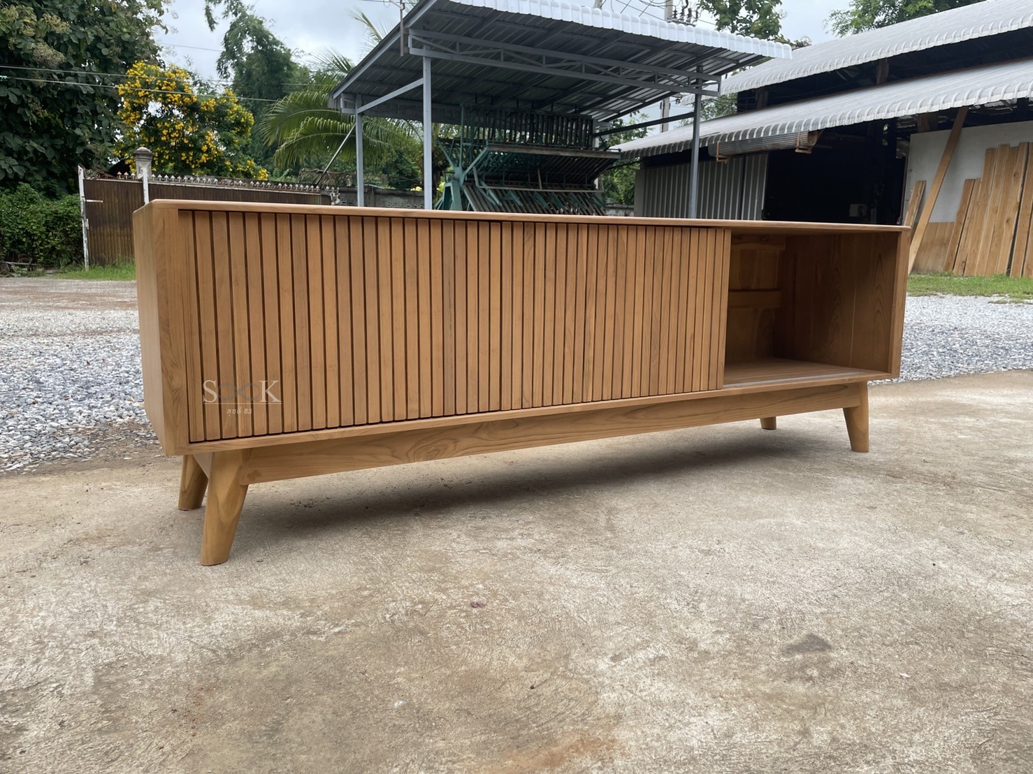 ไซด์บอร์ดบานสไลด์ซี่แบน 2 ลิ้นชัก (สีสัก)