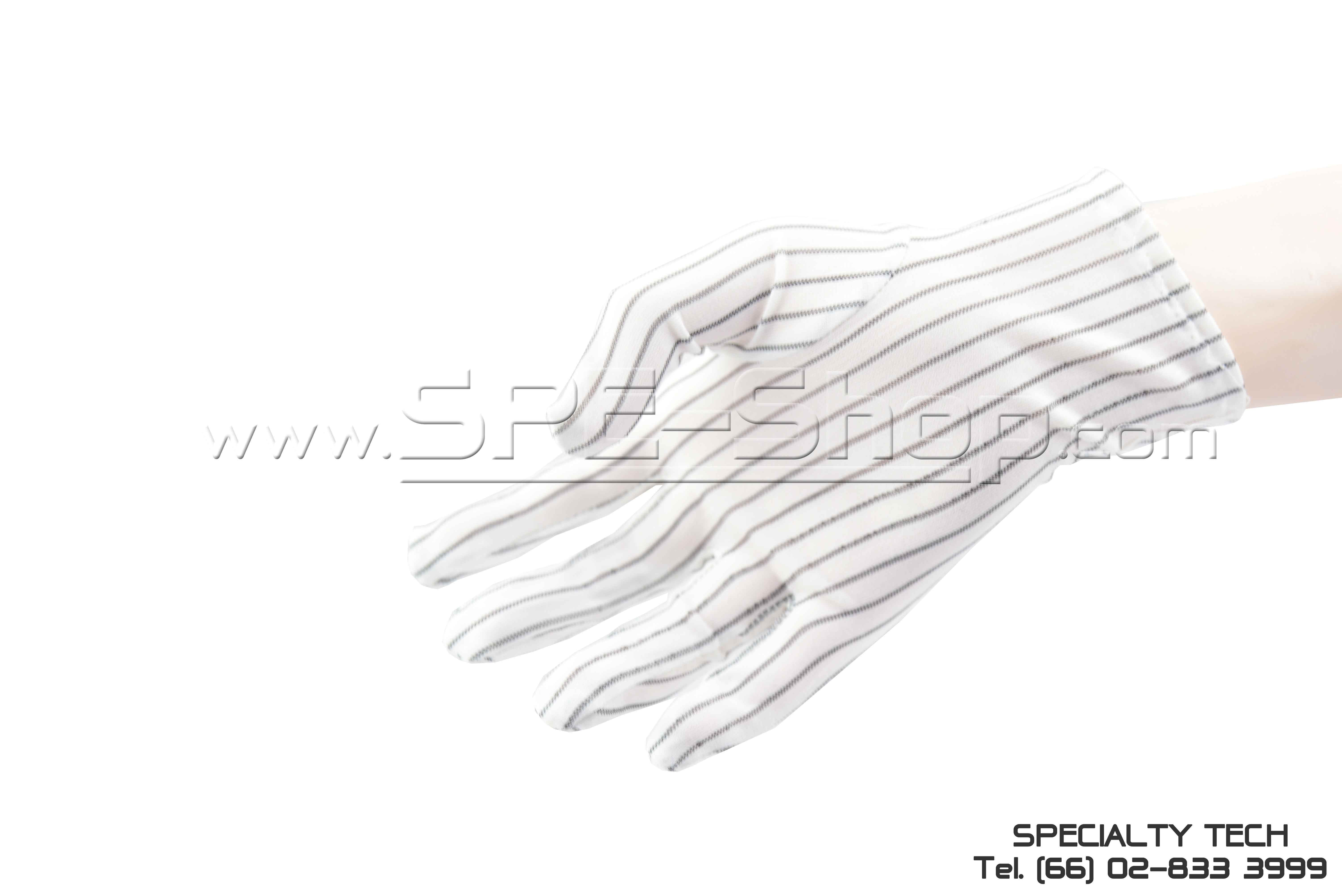 ถุงมือป้องกันไฟฟ้าสถิตเส้นสีอ่อน Glove Conductive 10MM (Stripe)
