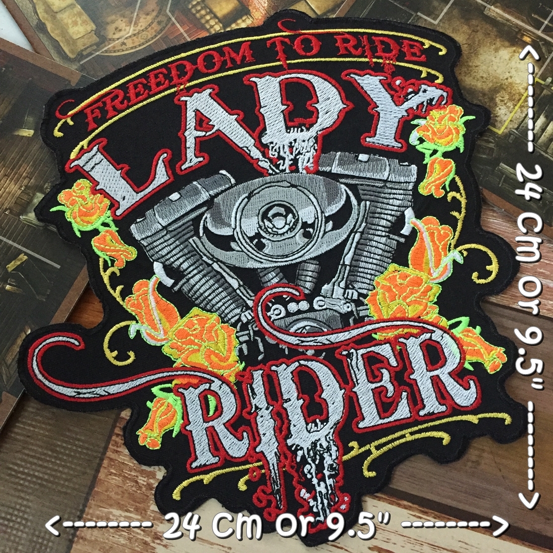Lady Rider ไบค์เกอร์ ตัวรีดติดเสื้อ อาร์มรีด อาร์มปัก ตกแต่งเสื้อผ้า หมวก กระเป๋า แจ๊คเก็ตยีนส์ Embroidered Iron on Patch ไซส์ใหญ่