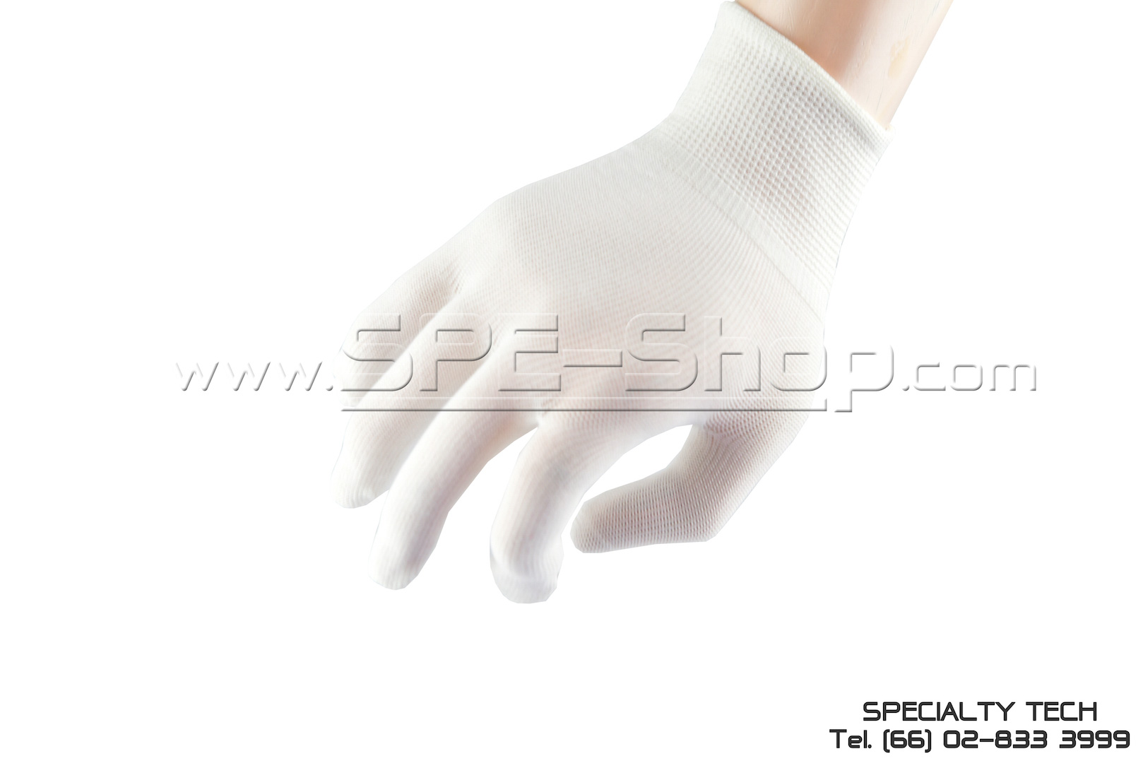 ถุงมือถักไม่เคลือบ (Nylon and PU uncoated White)