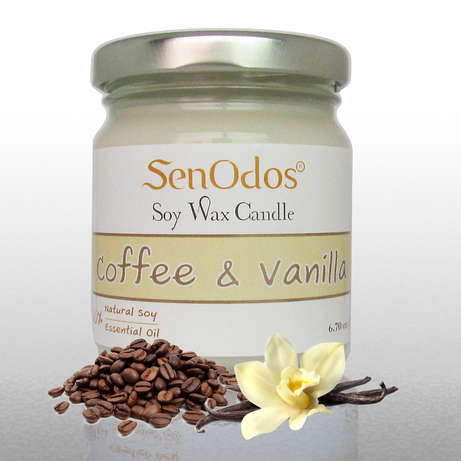 SenOdos เทียนหอม อโรม่า เทียนหอมสปา Coffee & Vanilla Scented Soy Candle Aroma 190 g - กลิ่นกาแฟ & วานิลลา