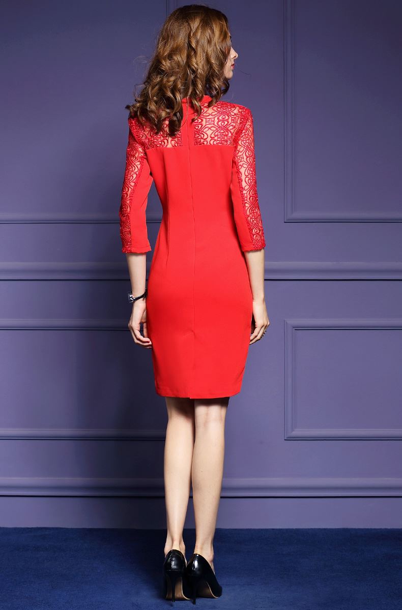 ชุดเดรสออกงานสีแดง ส่งฟรี ems