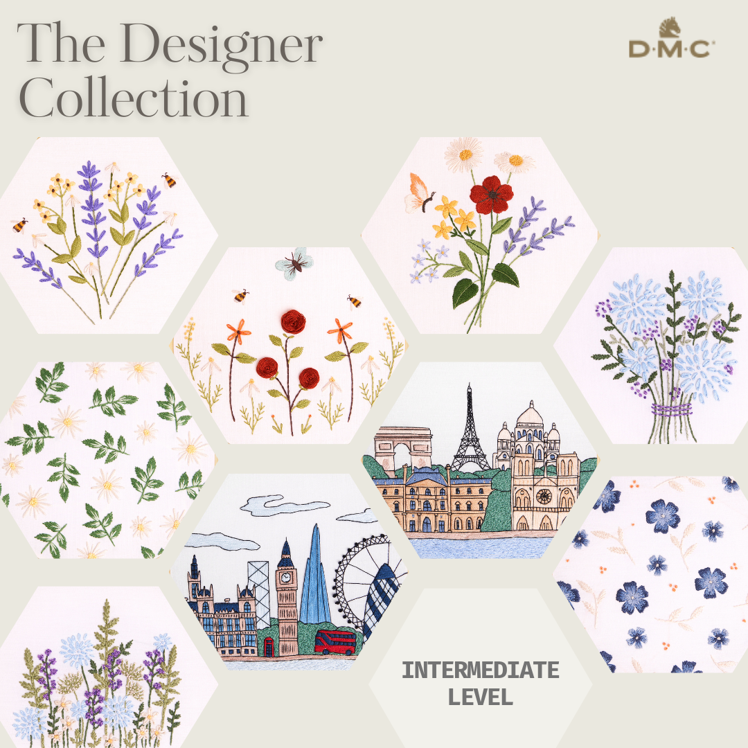 DMC The Designer Collection ชุดปัก Embroidery ระดับ Intermediate พร้อมอุปกรณ์ครบชุด สะดึงไม้ ไหมปัก เข็มปัก