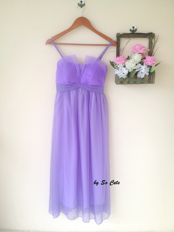 ชุดเดรสยาวออกงานสายเดี่ยวสีม่วง ส่งฟรี ems