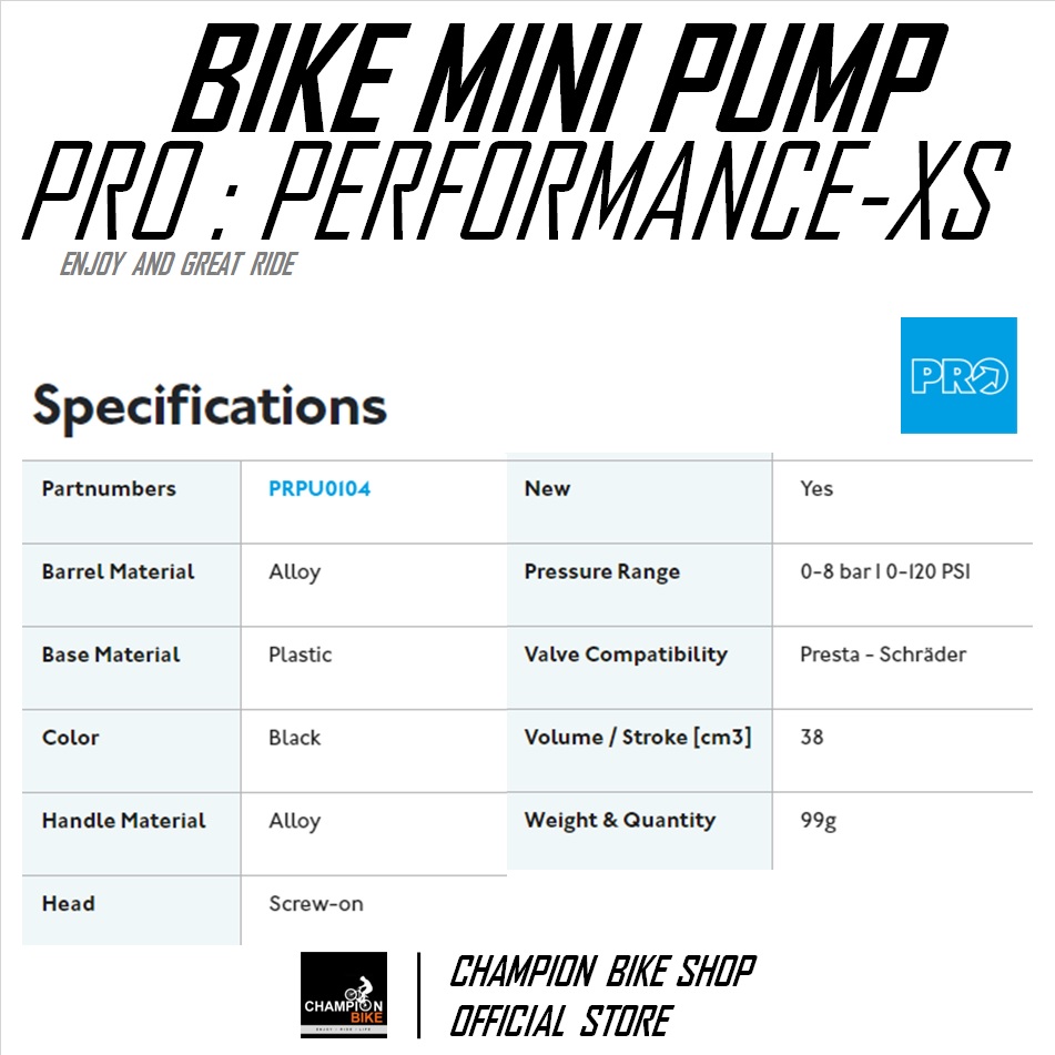 สูบลมจักรยาน ที่เติมลมจักรยาน PRO : PERFORMANCE-XS BIKE MINI PUMP