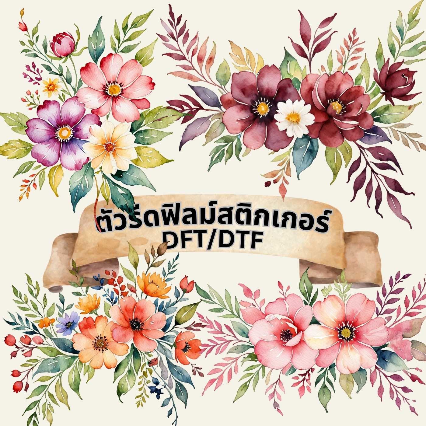 ตัวรีดติดเสื้อ ดอกไม้ สวยหวาน ฟิลม์รีดร้อน พิมพ์ลาย สกรีนลาย ฟิลม์ DFT DTF
