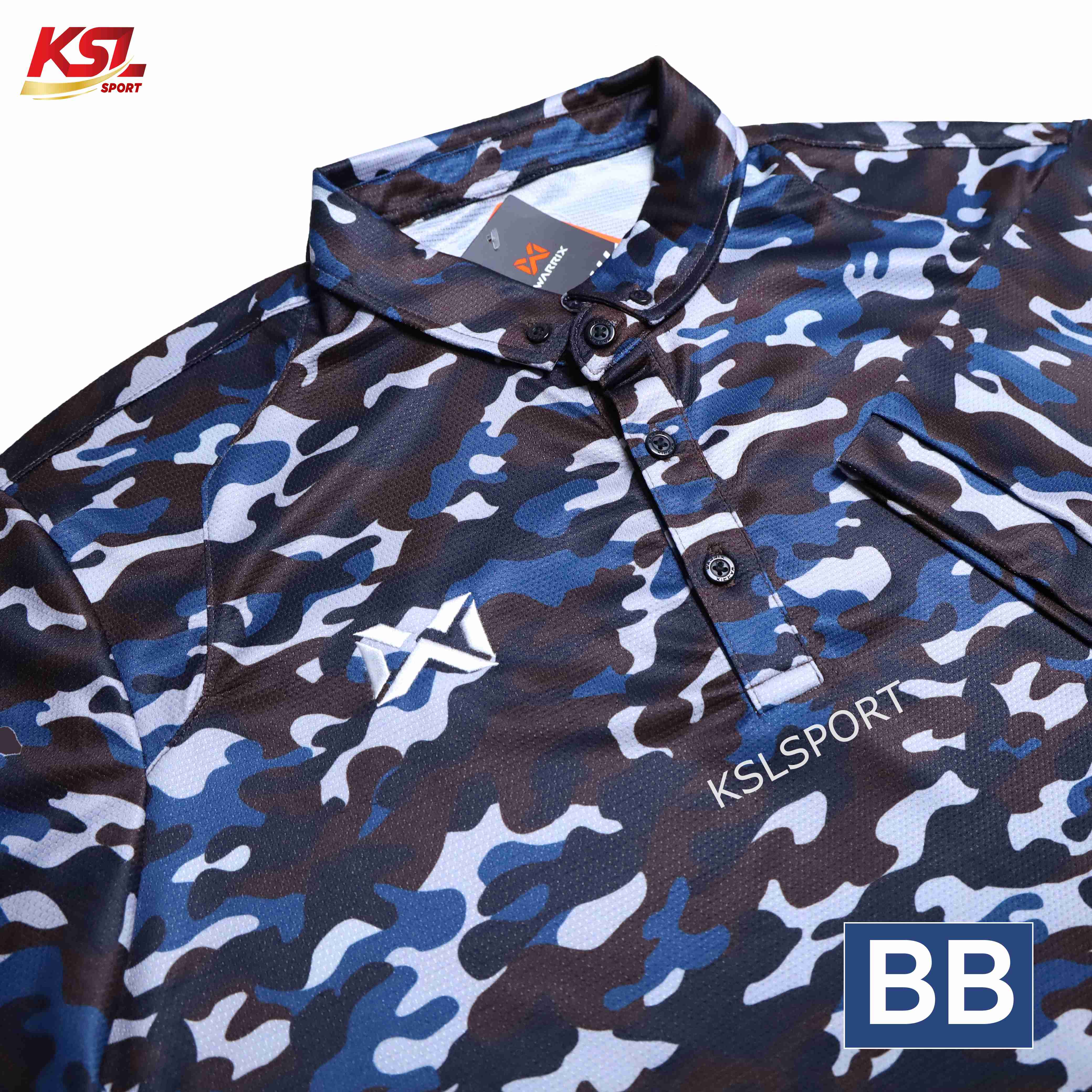 WARRIX เสื้อโปโล ลายพราง เสื้อคอปก CAMO รุ่น WA-251PLMCL01 เบา สบาย ระบายอากาศได้ดี - สีเขียว/เทา/น้ำเงิน