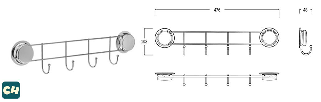 CH-14 ตะขอ 4 ตำแหน่ง รุ่น Chrome Series ไม่ต้องเจาะผนัง