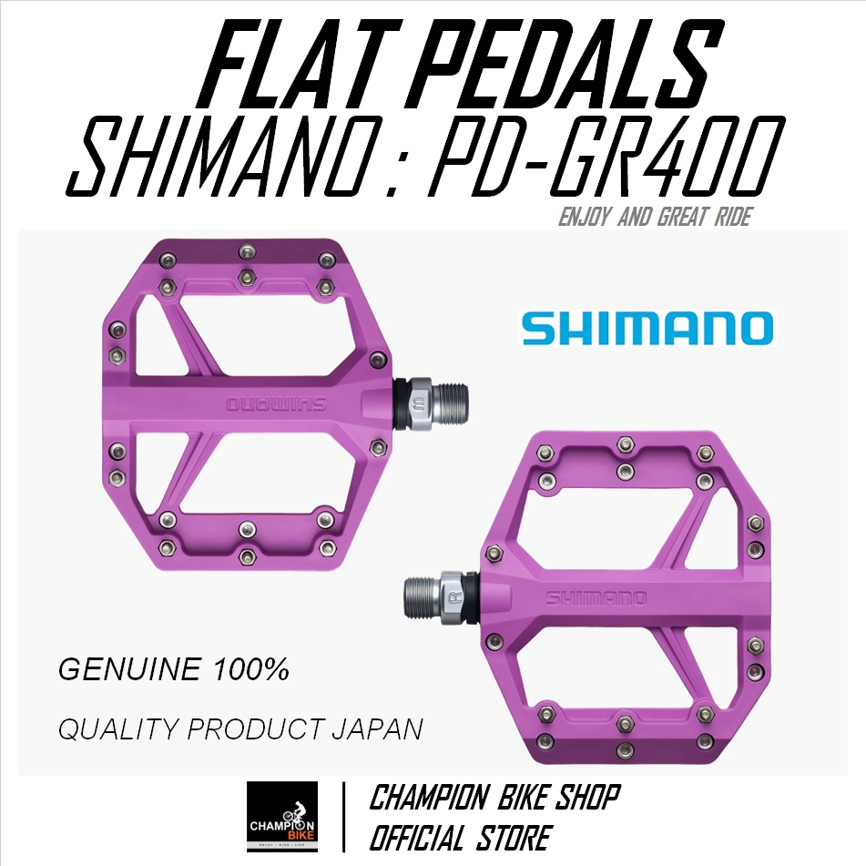 บันไดเสือภูเขา บันไดทัวร์ริ่ง บันไดซิตี้ไบค์ SHIMANO : PD-GR400 AM TL MTB FLAT PEDALS สีม่วง