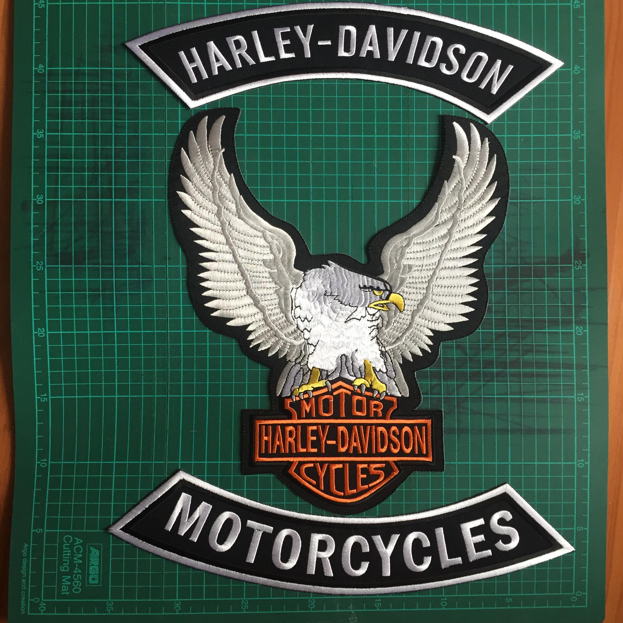 Harley Davidson มอเตอร์ไซด์ ตัวรีดติดเสื้อ อาร์มรีด อาร์มปัก ตกแต่งเสื้อผ้า แจ๊คเก็ตยีนส์ Embroidered Iron on Patch ขนาดใหญ่
