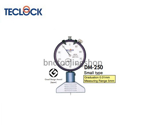 เกจวัดความลึกขนาด 5มิล ความละเอียด 0.01มิล,Dial Depth Gauge Range 5mm Graduation 0.01mm,TECLOCK,DM-250